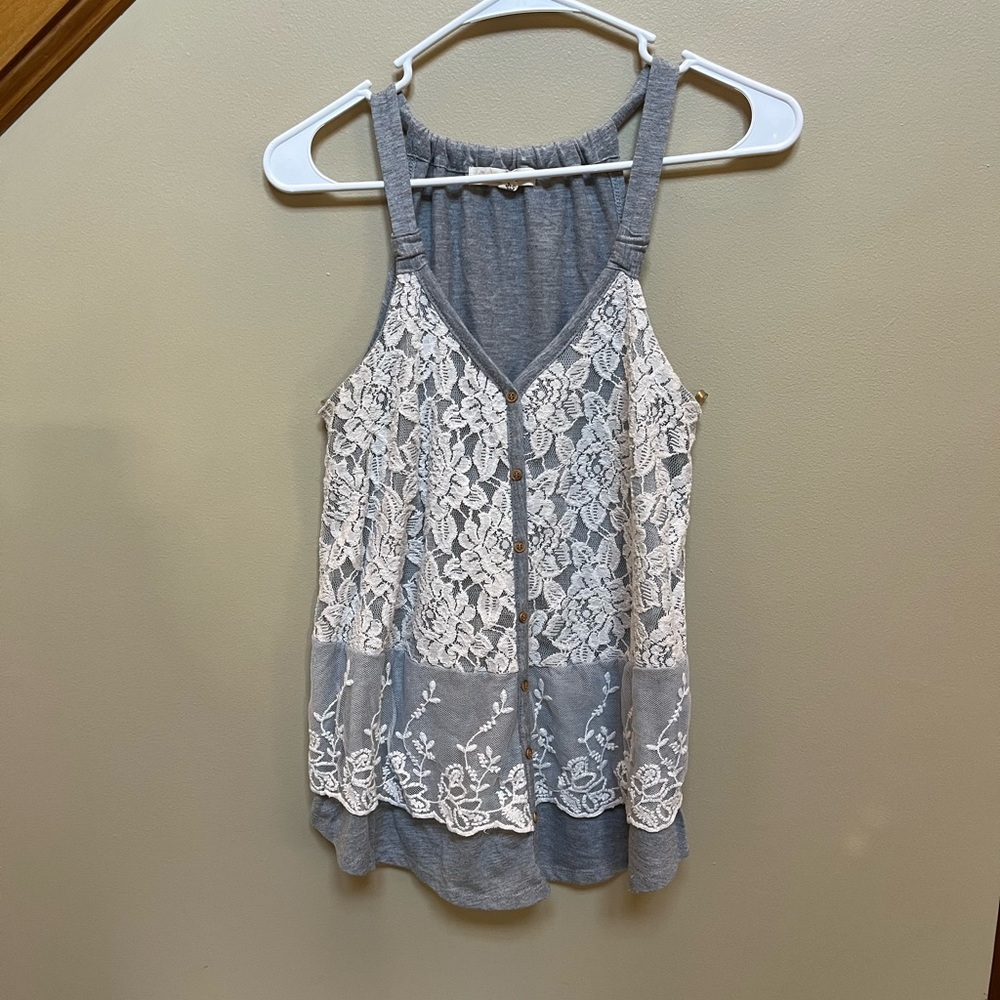 Button down lace tank